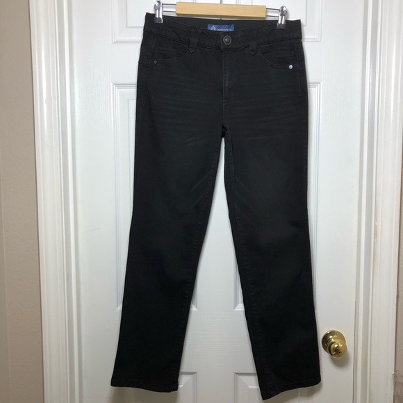 Democracy Ab Solution Booty Lift Cotton Blend Black Whiskered Straight Jeans 8P - Picture 2 of 16